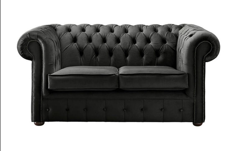 Chesterfield 2 Seater Malta Cosmic Grey Velvet Fabric Sofa