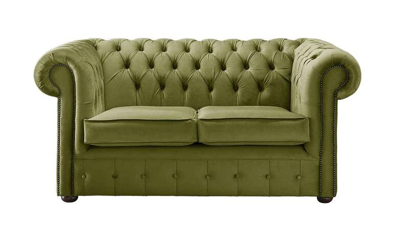 Chesterfield 2 Seater Malta Grass Green Velvet Fabric Sofa