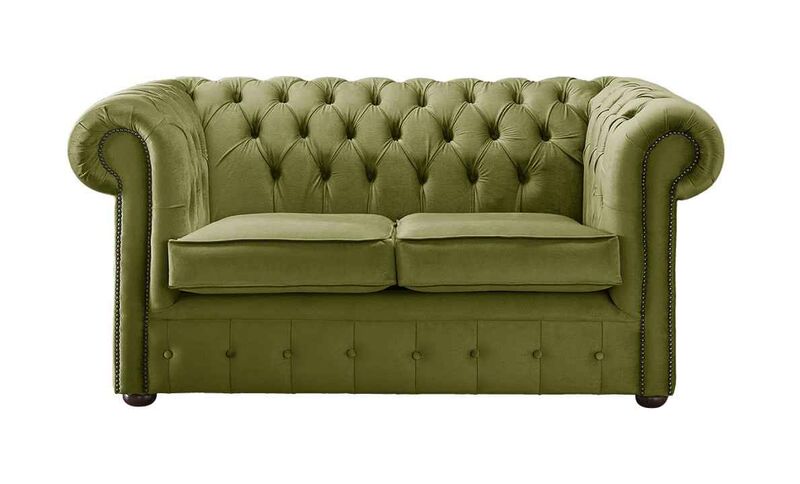 Product photograph of Chesterfield 2 Seater Malta Grass Green Velvet Fabric Sofa from Designer Sofas 4U