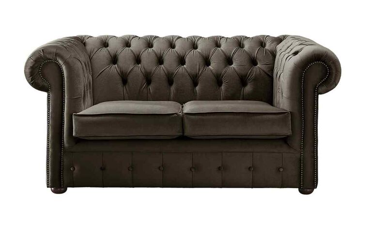 Chesterfield 2 Seater Malta Mushroom Brown Velvet Fabric Sofa