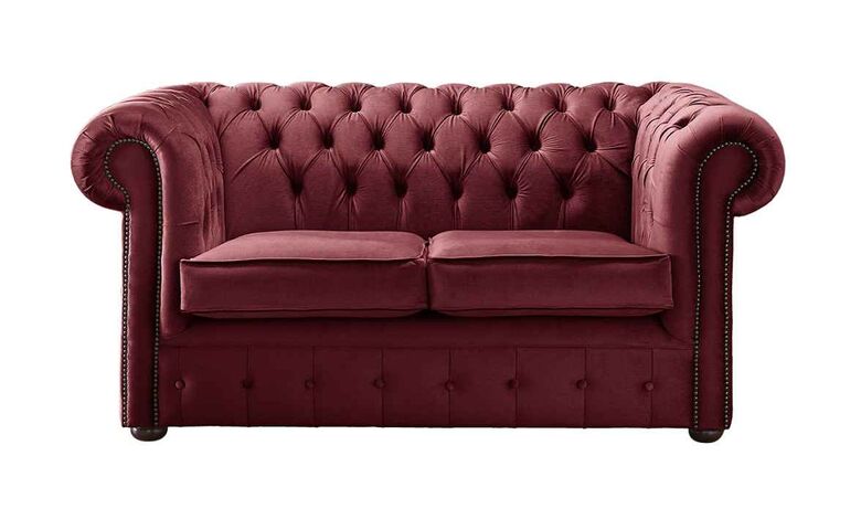 Chesterfield 2 Seater Malta Red Velvet Fabric Sofa