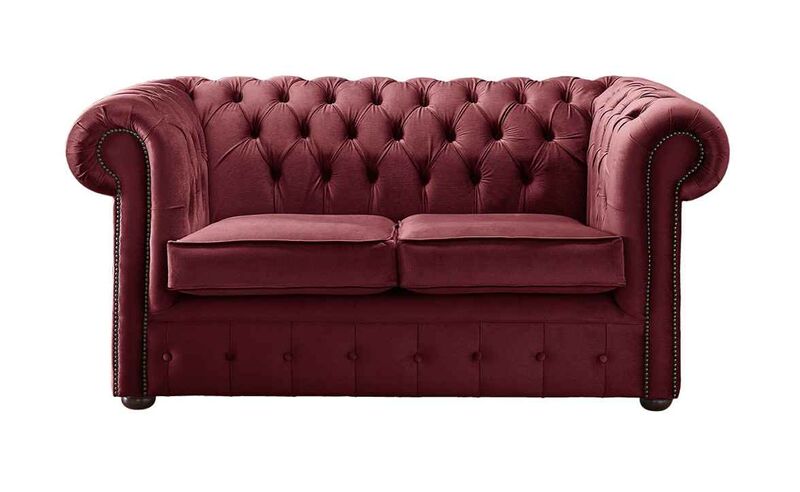 Product photograph of Chesterfield 2 Seater Malta Red Velvet Fabric Sofa from Designer Sofas 4U