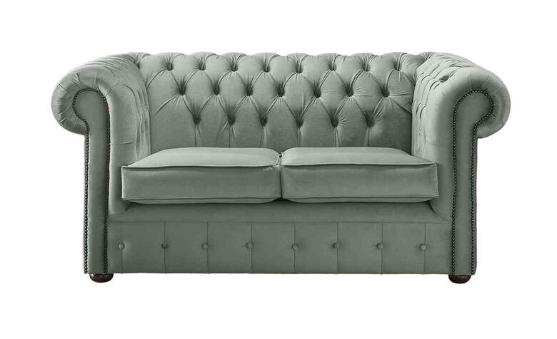 Chesterfield 2 Seater Malta Seaspray Blue Velvet Fabric Sofa