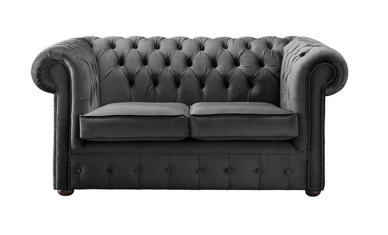 Chesterfield 2 Seater Malta Slate Grey Velvet Fabric Sofa