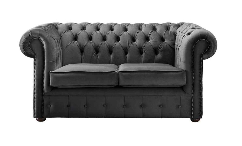 Product photograph of Chesterfield 2 Seater Malta Slate Grey Velvet Fabric Sofa from Designer Sofas 4U