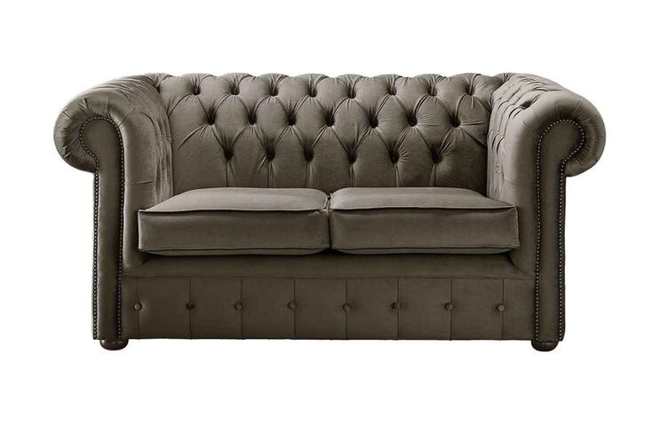 Chesterfield 2 Seater Malta Taupe Beige Velvet Fabric Sofa