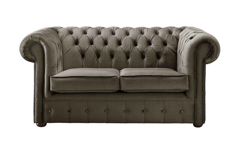 Product photograph of Chesterfield 2 Seater Malta Taupe Beige Velvet Fabric Sofa from Designer Sofas 4U