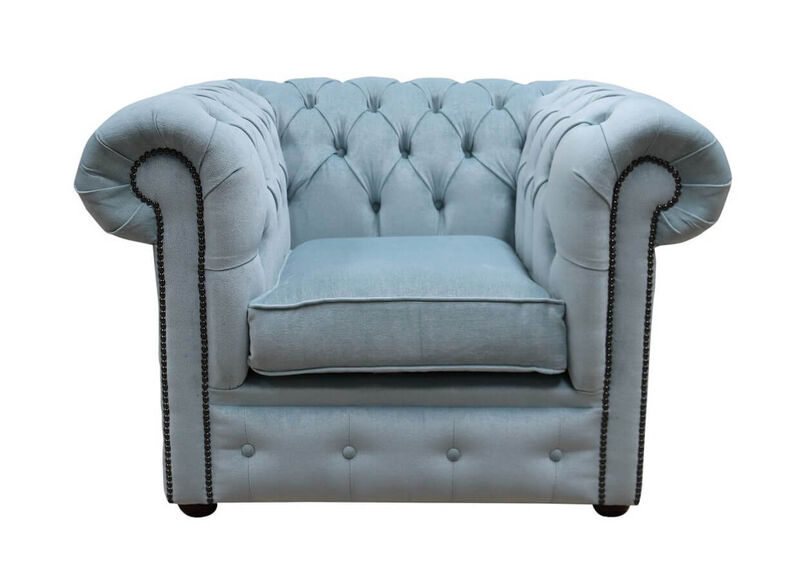 Product photograph of Chesterfield Low Back Club Armchair Velluto Duck Egg Blue Fabric from Designer Sofas 4U