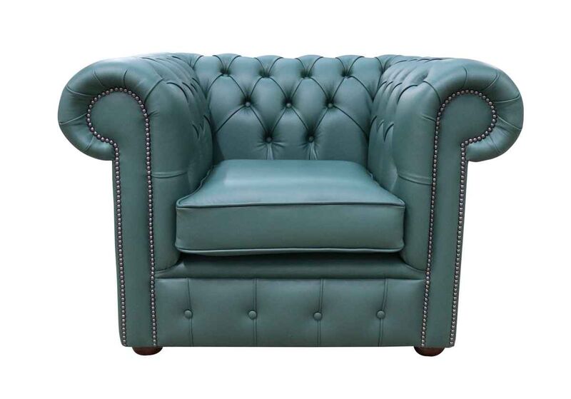 Product photograph of Chesterfield Low Back Club Armchair Jade Green Leather from Designer Sofas 4U