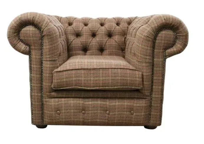 Chesterfield Low Back Club Chair Loch Claret Wool Tartan