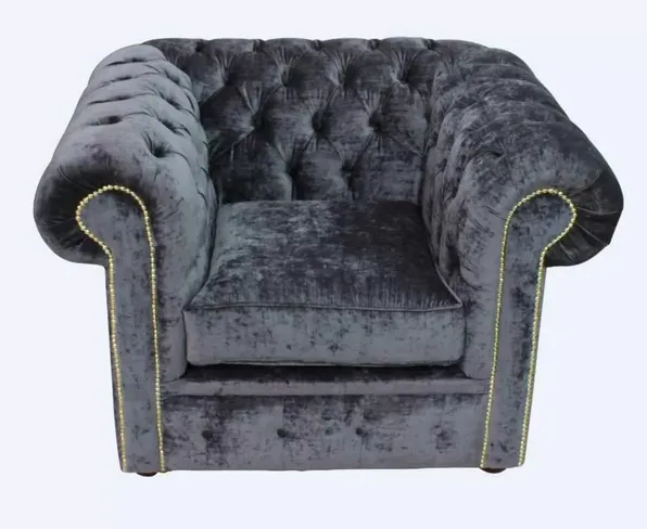 Chesterfield Low Back Club Armchair Pastiche Steel Velvet Fabric