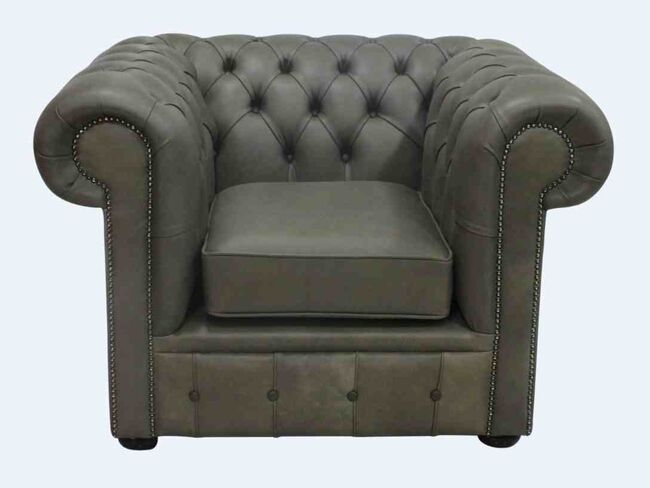 Chesterfield Low Back Club ArmChair Selvaggio Sage Green Leather