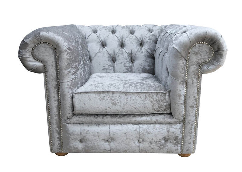 Product photograph of Chesterfield Low Back Club Chair Shimmer Silver Velvet Fabric from Designer Sofas 4U