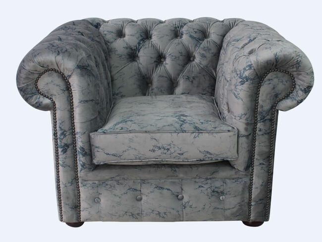 Chesterfield Low Back Club ArmChair Marble Velvet Fabric