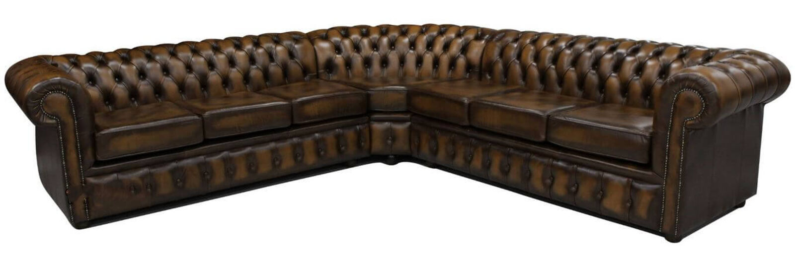 Product photograph of Chesterfield Corner Sofa Unit 7 Seater Antique Tan Leather Cushioned from Designer Sofas 4U
