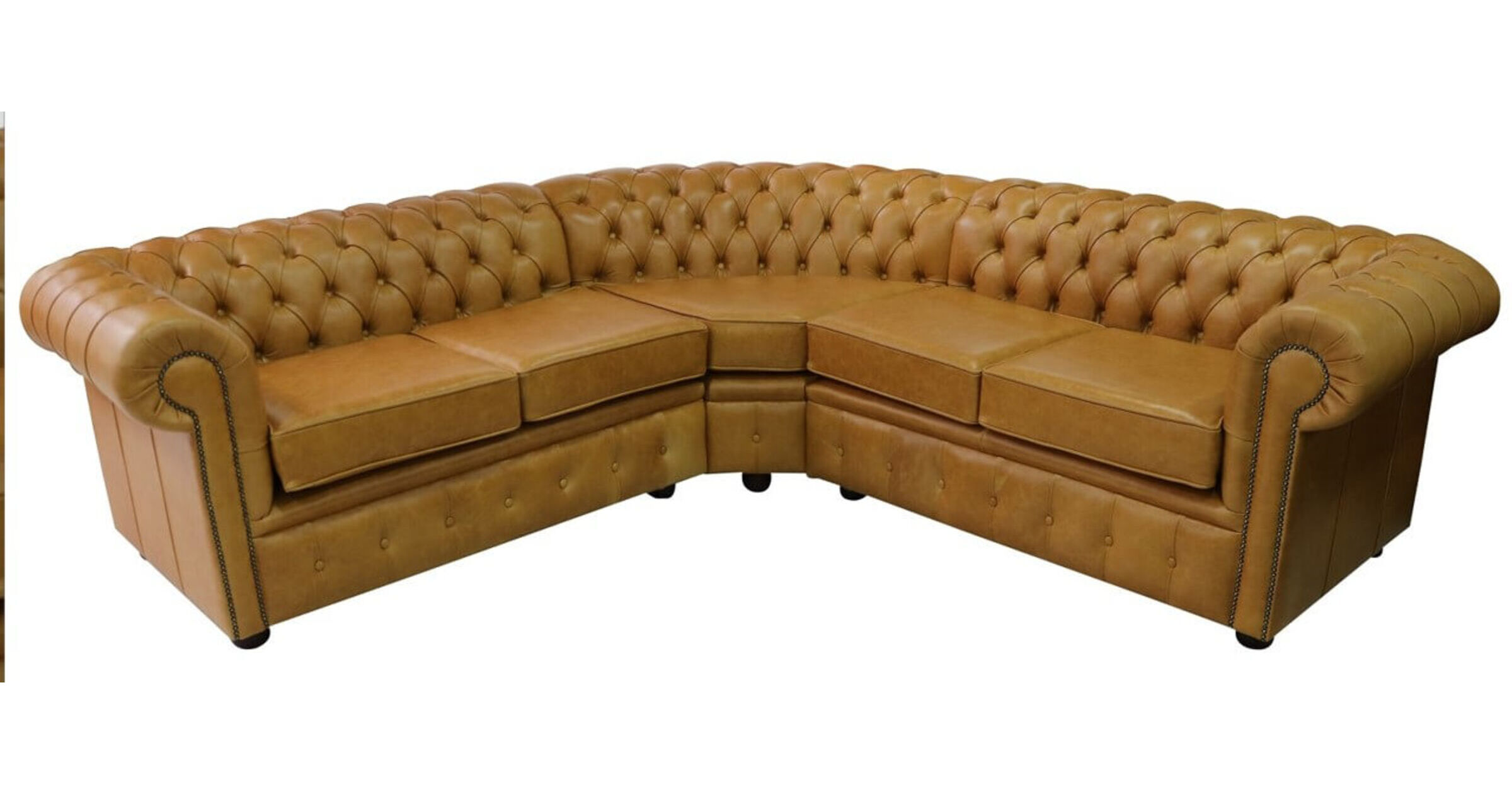 Chesterfield Corner Sofa Unit Cushioned 2 Seater Corner 2 Seater Old English Buckskin Leather
