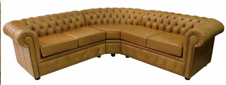 Chesterfield Corner Sofa Unit Cushioned 2 Seater + Corner + 2 Seater Old English Buckskin Leather