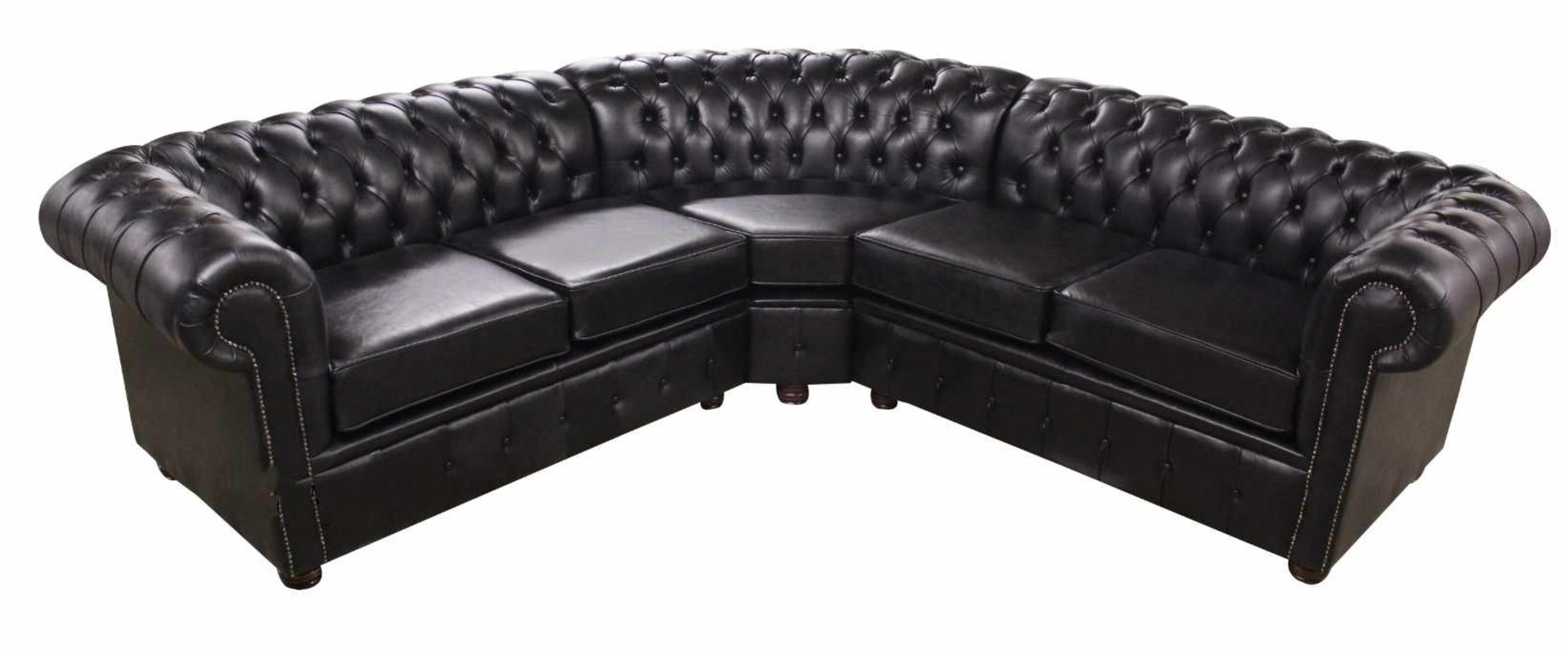 Chesterfield Corner Sofa Unit Cushioned 2 Seater + Corner + 2 Seater Old  English Black Leather - Designer Sofas 4U