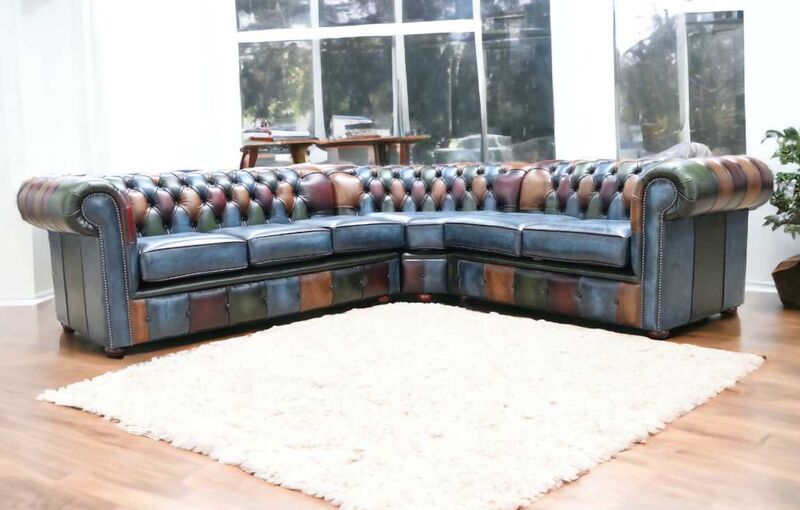 Product photograph of Chesterfield 3 2 Corner Sofa Unit Antique Patchwork Leather from Designer Sofas 4U