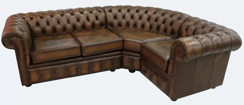 Chesterfield Corner Sofa 2 Seater + Corner + 1 Seater Antique Tan Leather