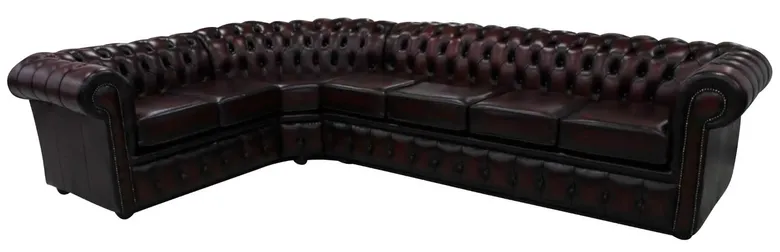 Chesterfield Corner Sofa 4 Seater + Corner + 2 Seater Antique Oxblood Leather Cushioned (with arm)