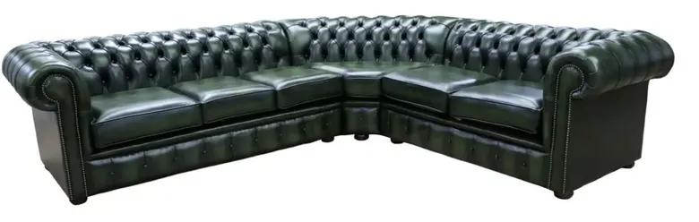 Chesterfield 3+2 Corner Sofa Unit Antique Green Leather