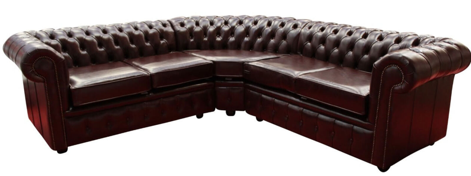 Product photograph of Chesterfield 2 Seater Corner 2 Seater Corner Sofa Unit Cushioned Old English Red Brown Leather from Designer Sofas 4U
