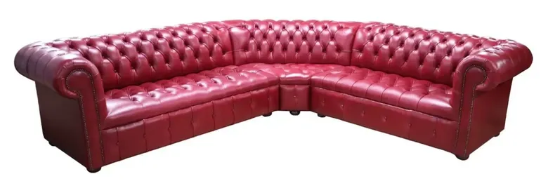 Chesterfield Corner Sofa Unit Buttoned Seat 3 Seater + Corner + 2 Seater Old English Gamay Leather