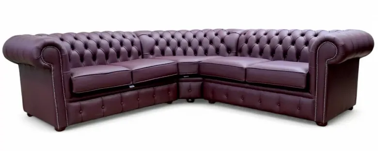 Chesterfield Corner Sofa Unit Cushioned 2 Seater + Corner + 2 Seater Dark Grape Leather
