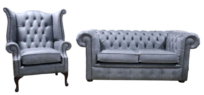 Product photograph of Chesterfield 2 Seater Sofa Queen Anne Chair Cracked Wax Ash Amp Hellip from Designer Sofas 4U
