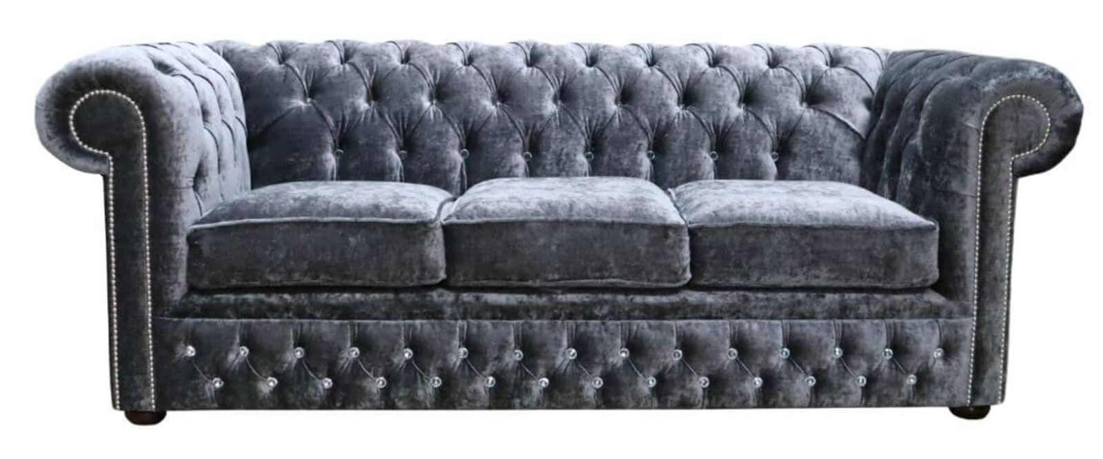 Product photograph of Chesterfield Crystal Diamond 3 Seater Modena Anthracite Velvet Fabric Sofa from Designer Sofas 4U