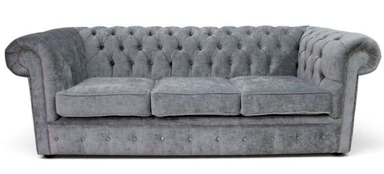 Chesterfield Crystal Diamond 3 Seater Modena Cloud Velvet Fabric Sofa