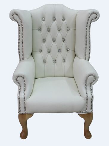 Chesterfield Childrens Crystal Queen Anne High Back Wing Chair White Leather