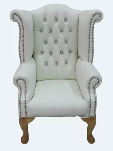Chesterfield Childrens Crystal Queen Anne High Back Wing Chair White Leather