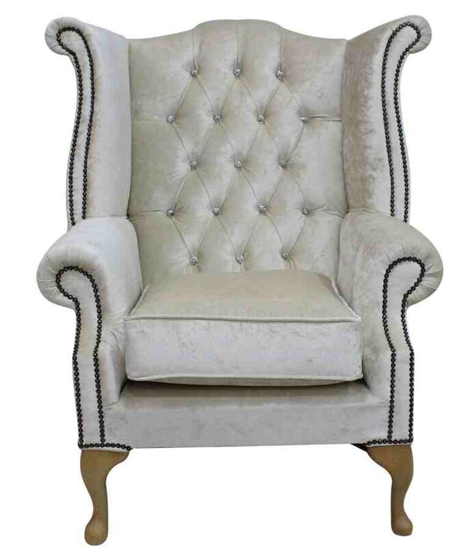Product photograph of Chesterfield Crystal Queen Anne High Back Wing Chair Boutique Ivory from Designer Sofas 4U