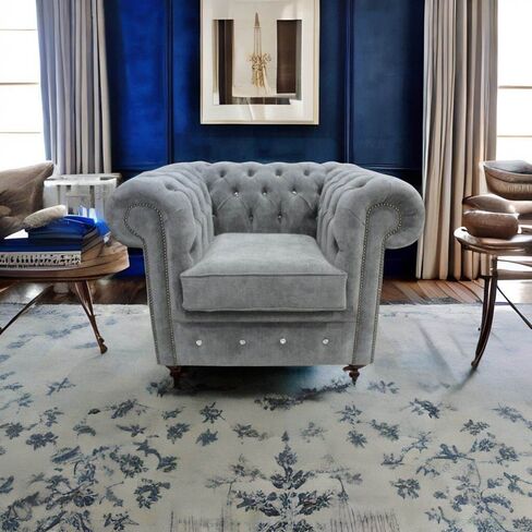 Chesterfield CRYSTALLIZED™ Elements Low Back ArmChair Keira Pewter Fabric