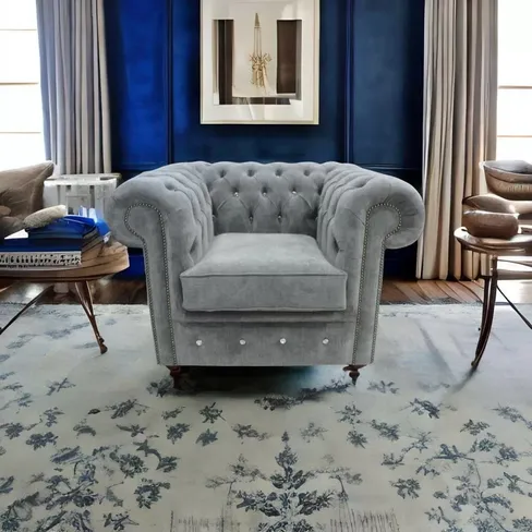 Chesterfield CRYSTALLIZED™ Elements Low Back ArmChair Keira Pewter Fabric
