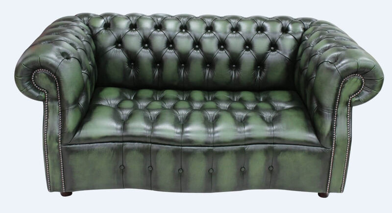 Product photograph of Chesterfield Darcy 2 Seater Antique Green Leather Sofa Offer from Designer Sofas 4U