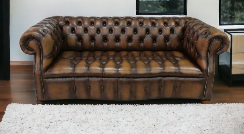 Product photograph of Chesterfield Darcy Sofa Settee 3 Seater Antique Tan Leather from Designer Sofas 4U