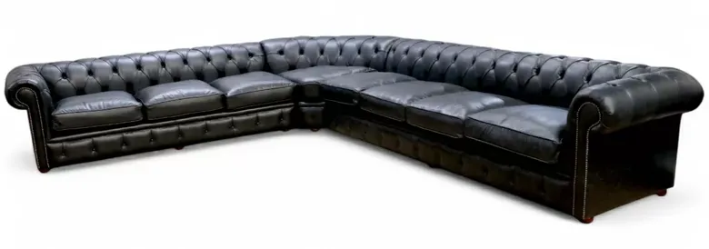 Chesterfield Duke 4 Corner 5 Sofa Unit Old English Black Leather