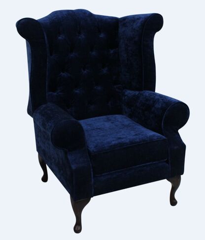 Chesterfield Edward Queen Anne Wing Chair Fireside High Back Armchair Modena Deft Blue Velvet
