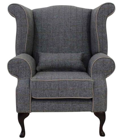 Chesterfield Edward Wool Tweed Check Slate Grey Wing chair