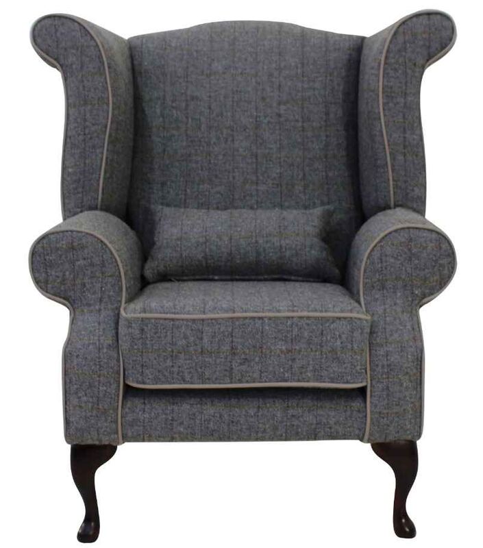 Product photograph of Chesterfield Edward Wool Tweed Check Slate Grey Wing Chair from Designer Sofas 4U