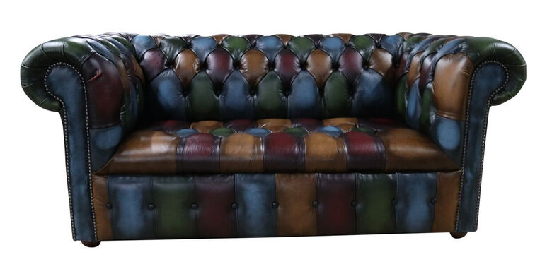 Chesterfield Patchwork Edwardian Antique Leather 2 Seater Sofa Offer