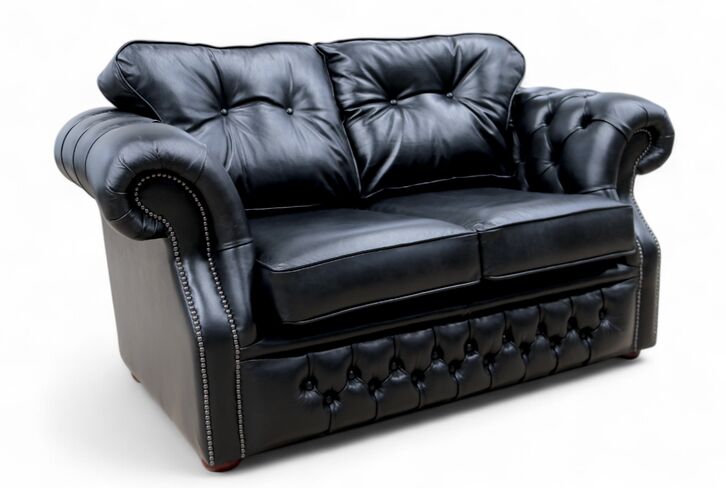 Chesterfield Era 2 Seater Sofa Old English Black Real Leather