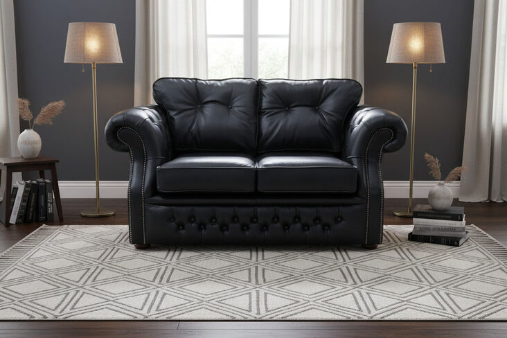 Chesterfield Era 2 Seater Sofa Old English Black Real Leather