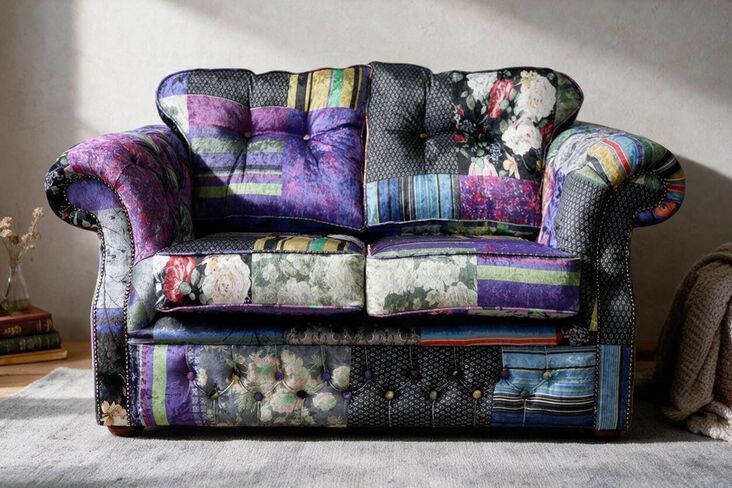 Chesterfield Era 2 Seater Sofa Settee London Patchwork Velvet