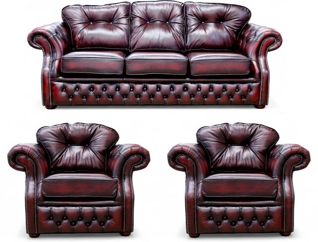 Chesterfield Era 3+1+1 Antique Oxblood Leather Sofa Suite