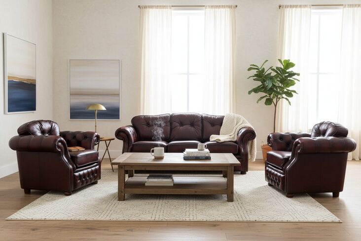 Chesterfield Era 3+1+1 Antique Oxblood Leather Sofa Suite