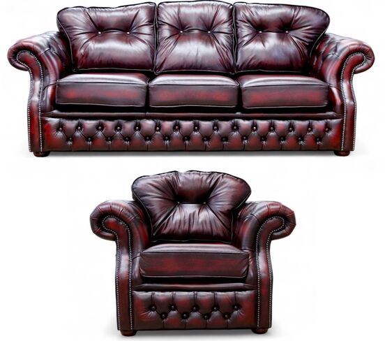 Chesterfield Era 3+1 Antique Oxblood Leather Sofa Suite